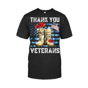 Thank You Veterans T Shirt Womens Patriotic Tee with American Flag and Boots Design 1
