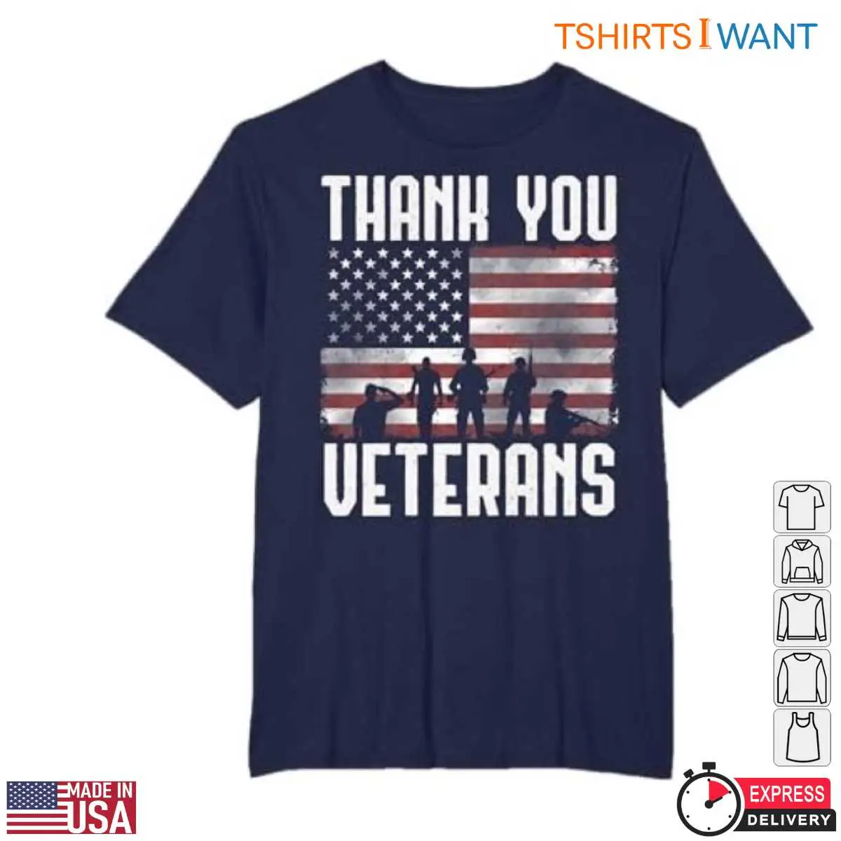 Thank You to Veterans T-Shirt - Patriotic American Flag & Military Graphic 12 Thank You to Veterans T-Shirt Front View
