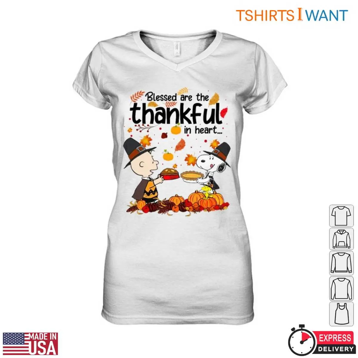 Thanksgiving Charlie Brown T-Shirt - Be Thankful Always Graphic Tee with Snoopy 13 Thanksgiving Charlie Brown T-Shirt Detail