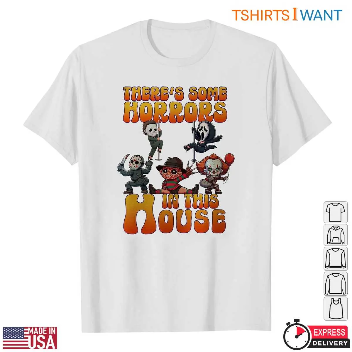 There's Some Horrors In This House T-Shirt – Cartoon Horror Movie Characters Halloween Tee 12 There's Some Horrors In This House T-Shirt