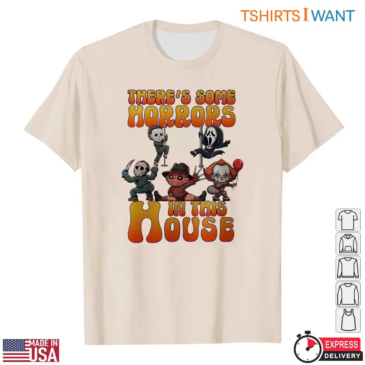 Theres Some Horrors In This House T Shirt E28093 Cartoon Horror Movie Characters Halloween Tee 2.jpg