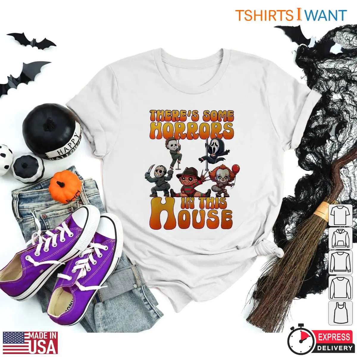 Theres Some Horrors In This House T Shirt E28093 Cartoon Horror Movie Characters Halloween Tee 3.jpg