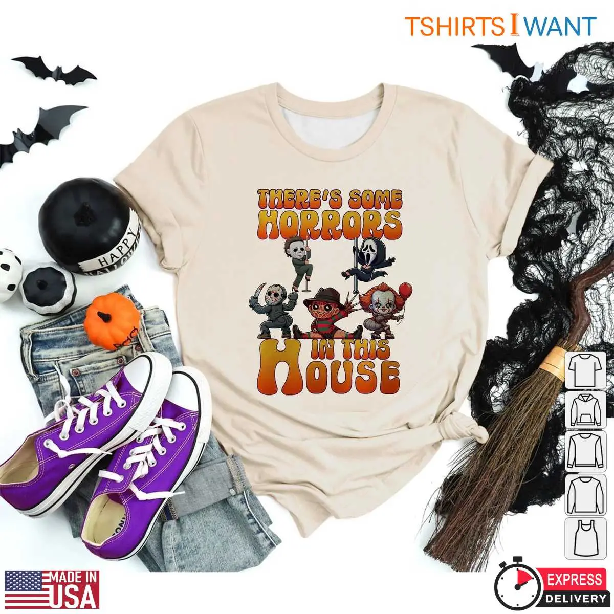 Theres Some Horrors In This House T Shirt E28093 Cartoon Horror Movie Characters Halloween Tee 5.jpg