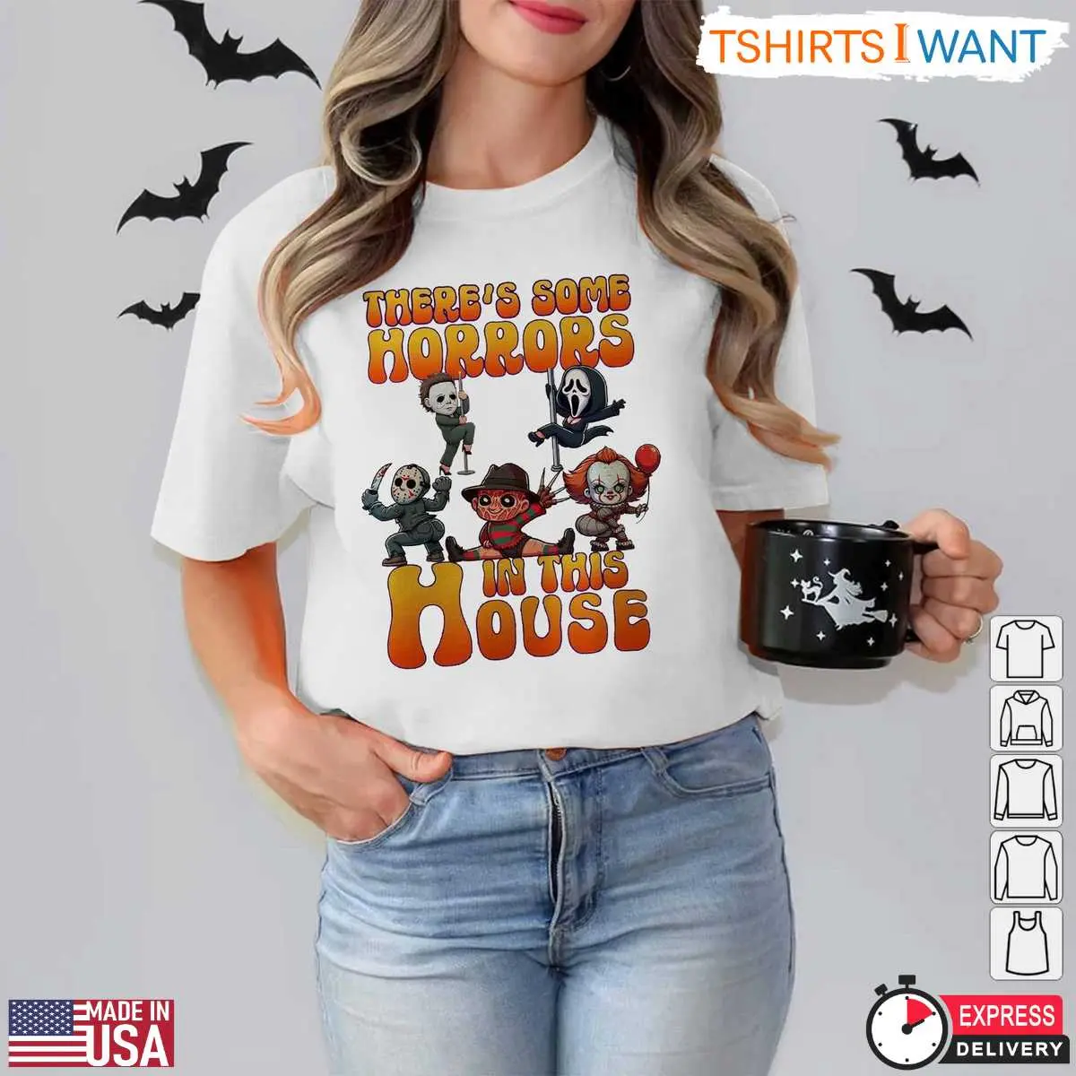 Theres Some Horrors In This House T Shirt E28093 Cartoon Horror Movie Characters Halloween Tee 6.jpg