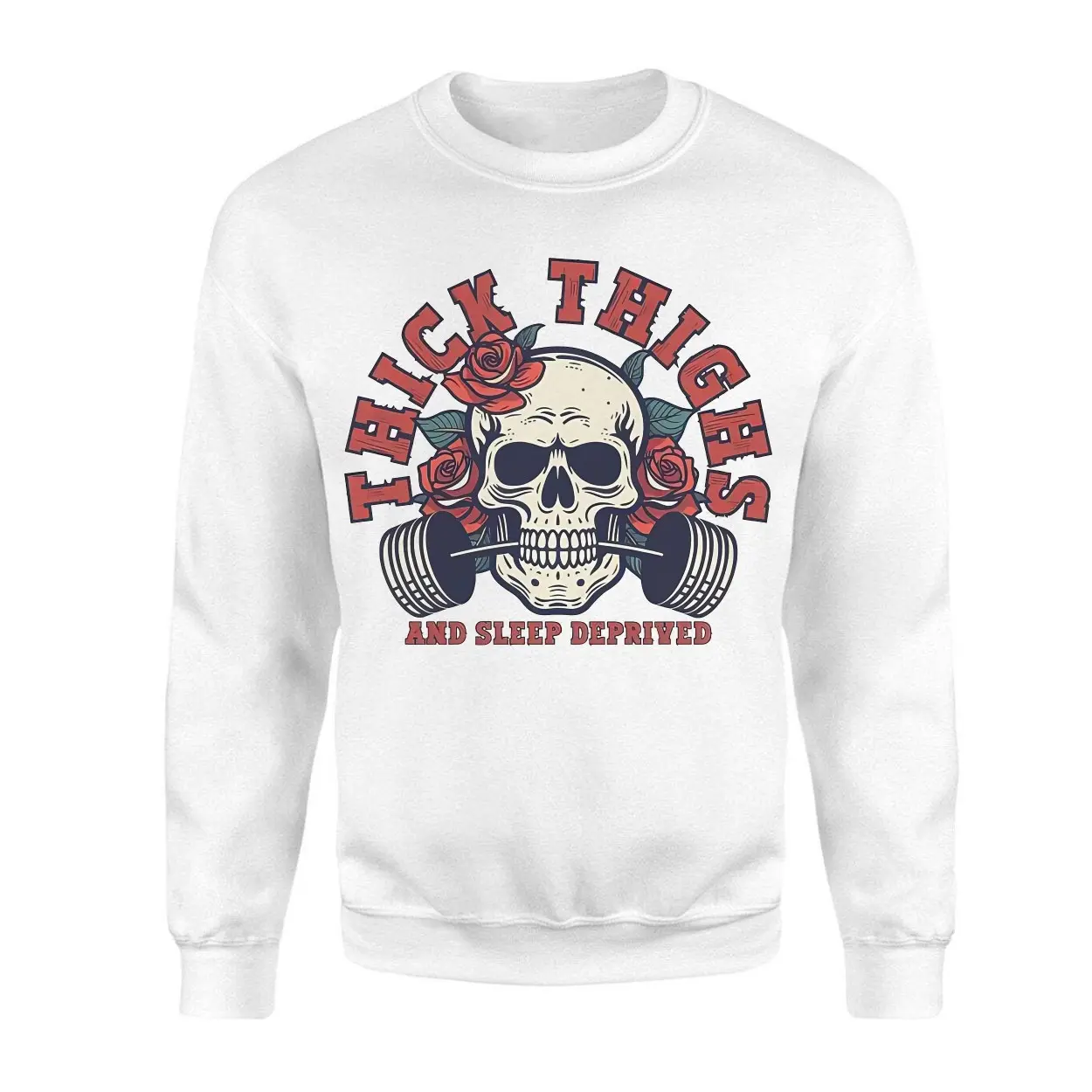 Thick Thighs and Sleep Deprived T Shirt E28093 Skull Barbell Gym Tee 3.jpg