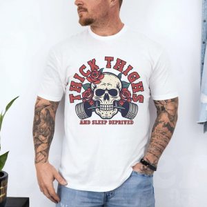 Thick Thighs and Sleep Deprived T Shirt E28093 Skull Barbell Gym Tee 4.jpg