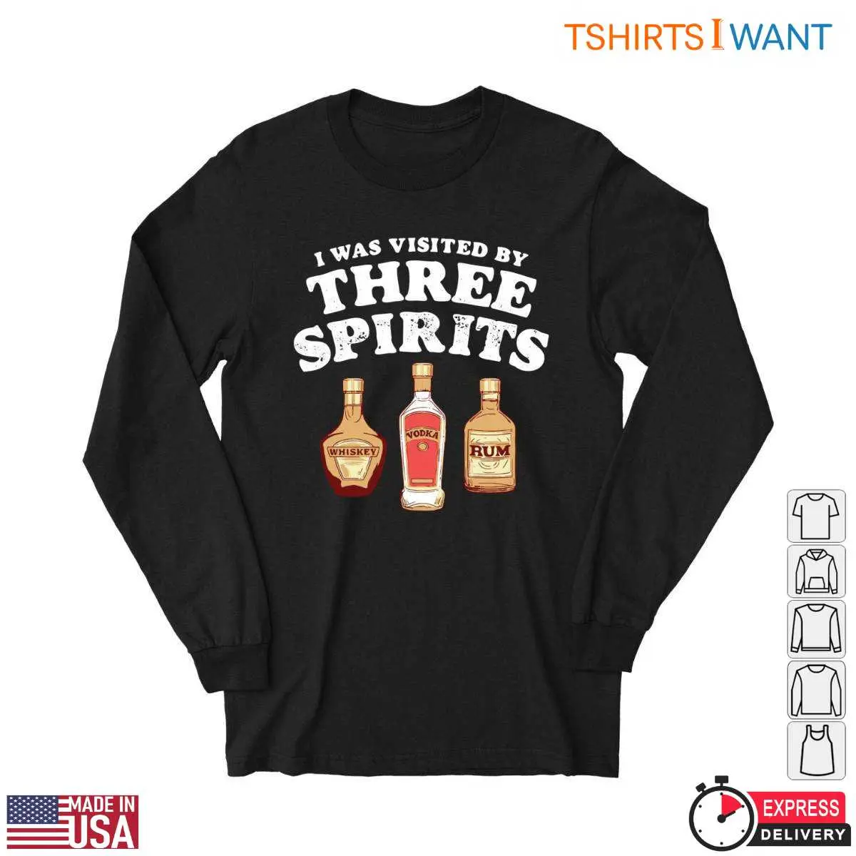 Three Spirits T Shirt Whiskey Vodka Rum Humor 2 1.jpg