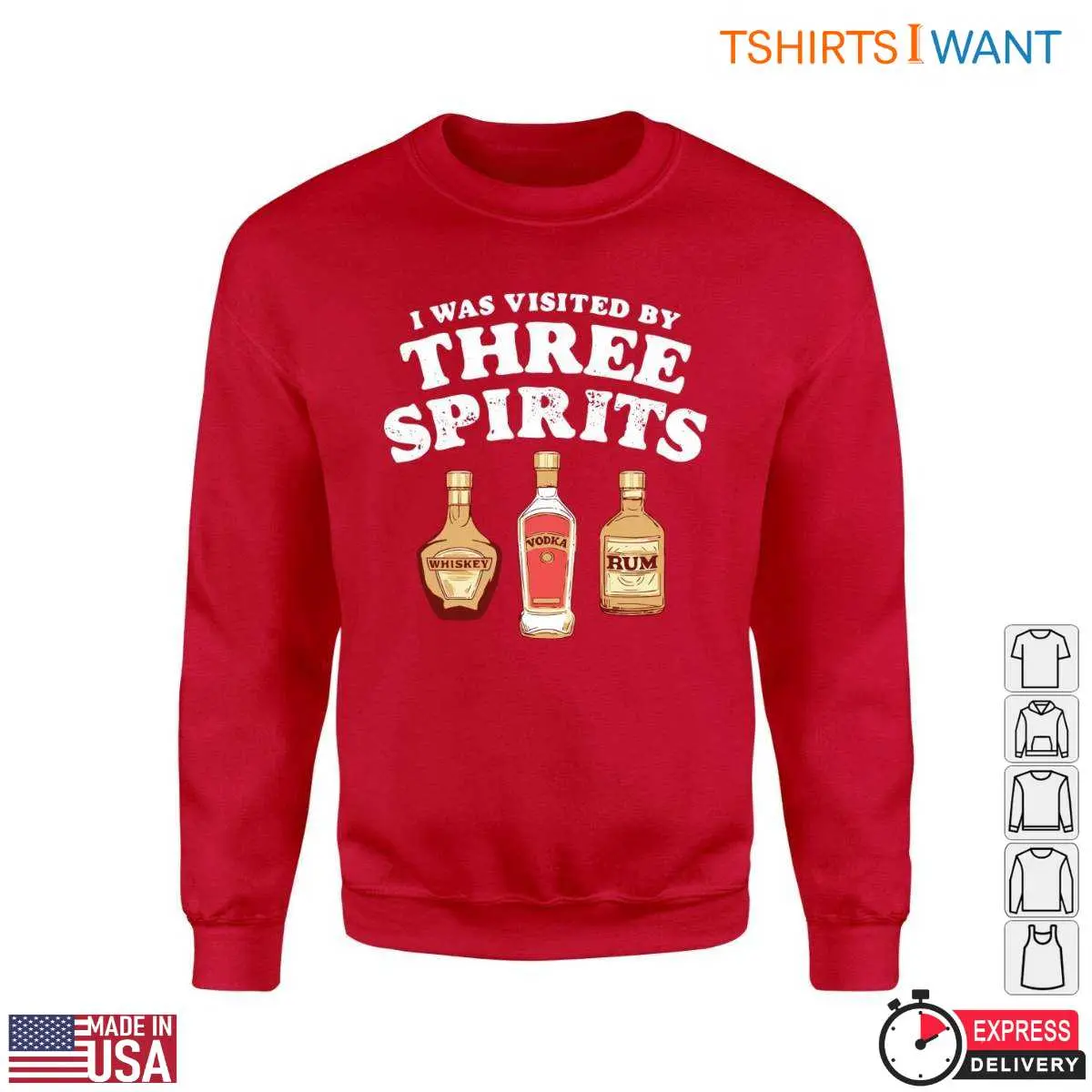Three Spirits T-Shirt - Whiskey, Vodka, Rum Humor Tee 11 Three Spirits T-Shirt Detail