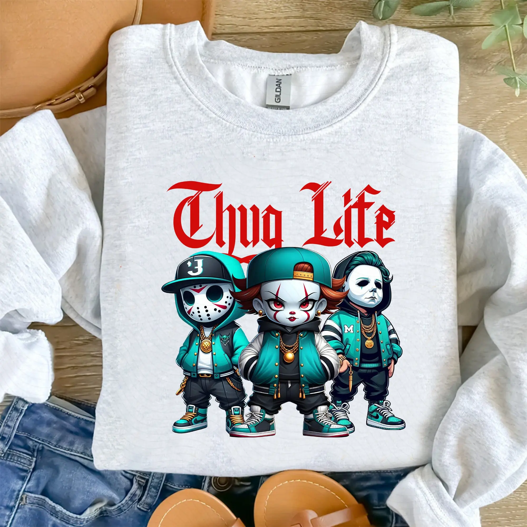 Thug Life Baby Horror Icons Sweatshirt – Cute Halloween Villains Crewneck 2