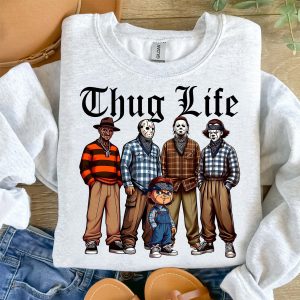 Thug Life Cholo Horror Icons Sweatshirt – Funny Halloween Villains Crewneck 2