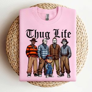 Thug Life Cholo Horror Icons Sweatshirt – Funny Halloween Villains Crewneck 3