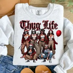 Thug Life Horror Chola Girls Sweatshirt – Halloween Scary Movie Villains Tee 7 Thug Life Horror Chola Girls Sweatshirt – Halloween Scary Movie Villains Tee 2