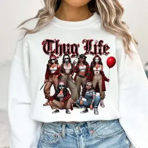 Thug Life Horror Chola Girls Sweatshirt – Halloween Scary Movie Villains Tee 10 Thug Life Horror Chola Girls Sweatshirt – Halloween Scary Movie Villains Tee 5