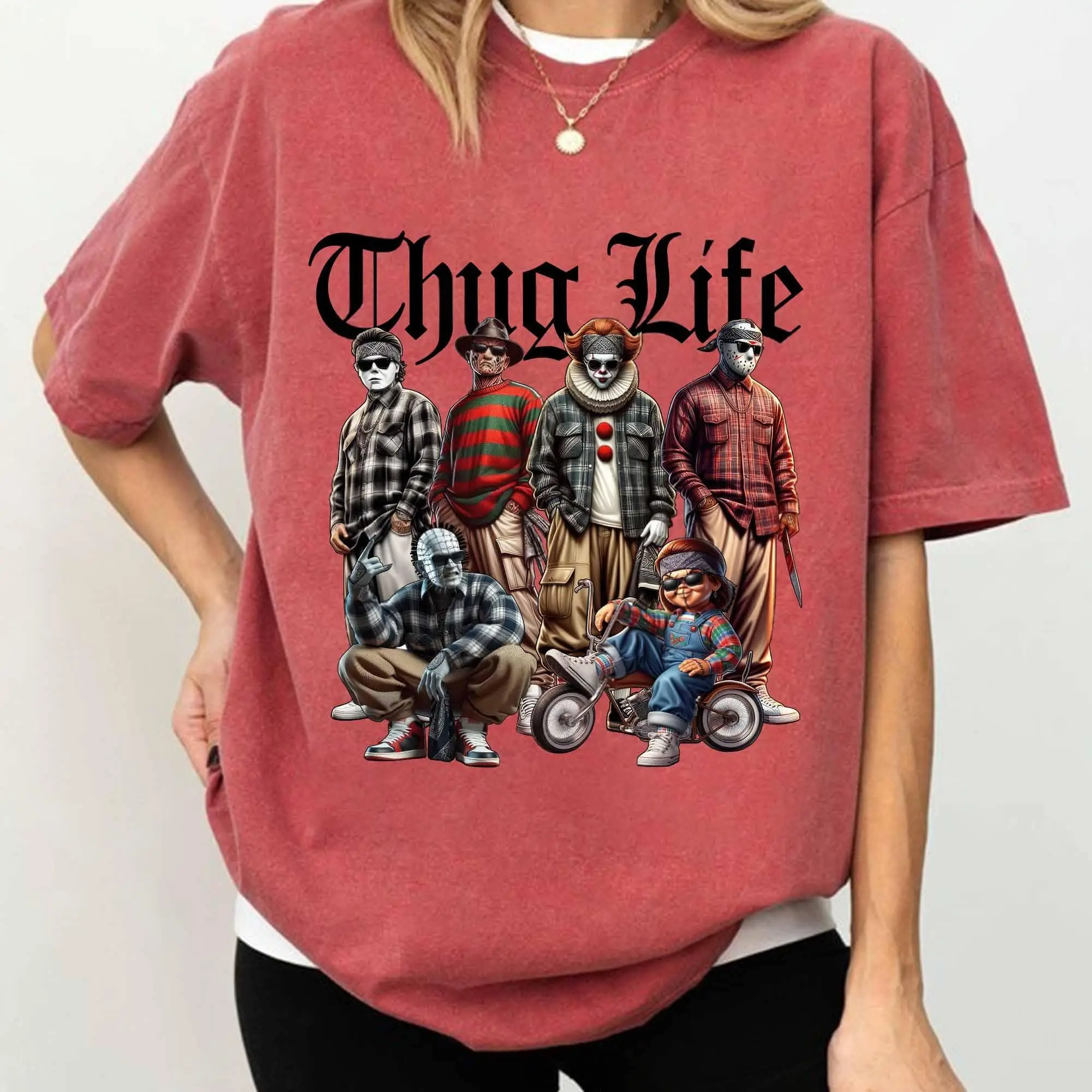 Thug Life Horror Cholo Shirt – Funny Slasher Villains Plaid Gang Tee 3