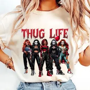 Thug Life Horror Girls Sweatshirt – Killer Halloween Movie Villains Tee 8 Thug Life Horror Girls Sweatshirt – Killer Halloween Movie Villains Tee 4