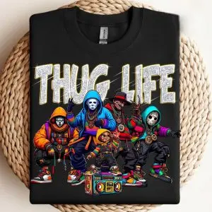 Thug Life Horror Icons Shirt – Funny Rap Style Halloween Villains Tee 1