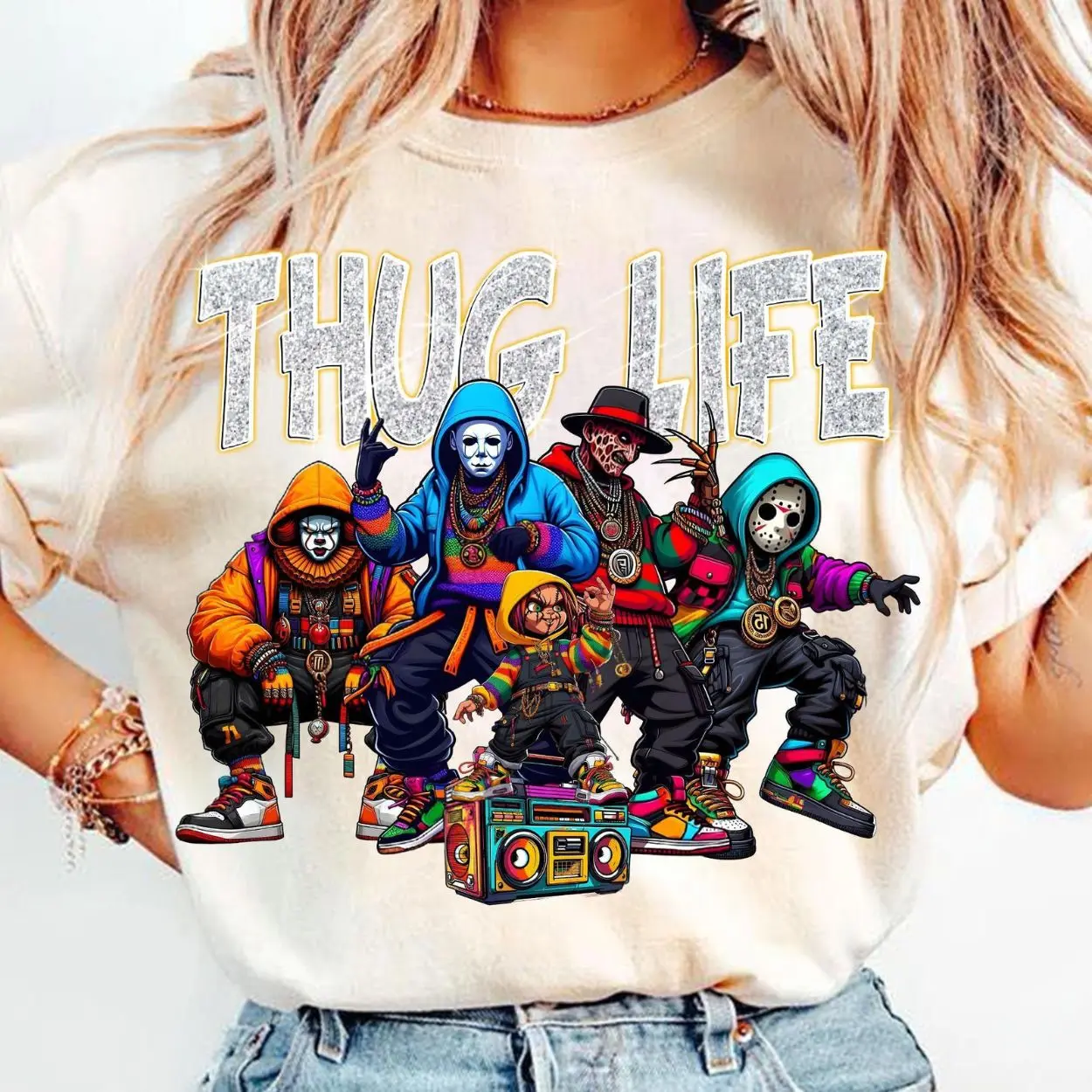 Thug Life Horror Icons Shirt – Funny Rap Style Halloween Villains Tee 3