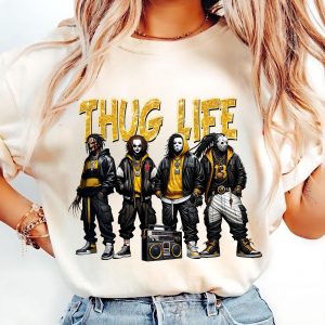 Thug Life Horror Icons Sweatshirt – Yellow Hip Hop Halloween Villains Tee 2
