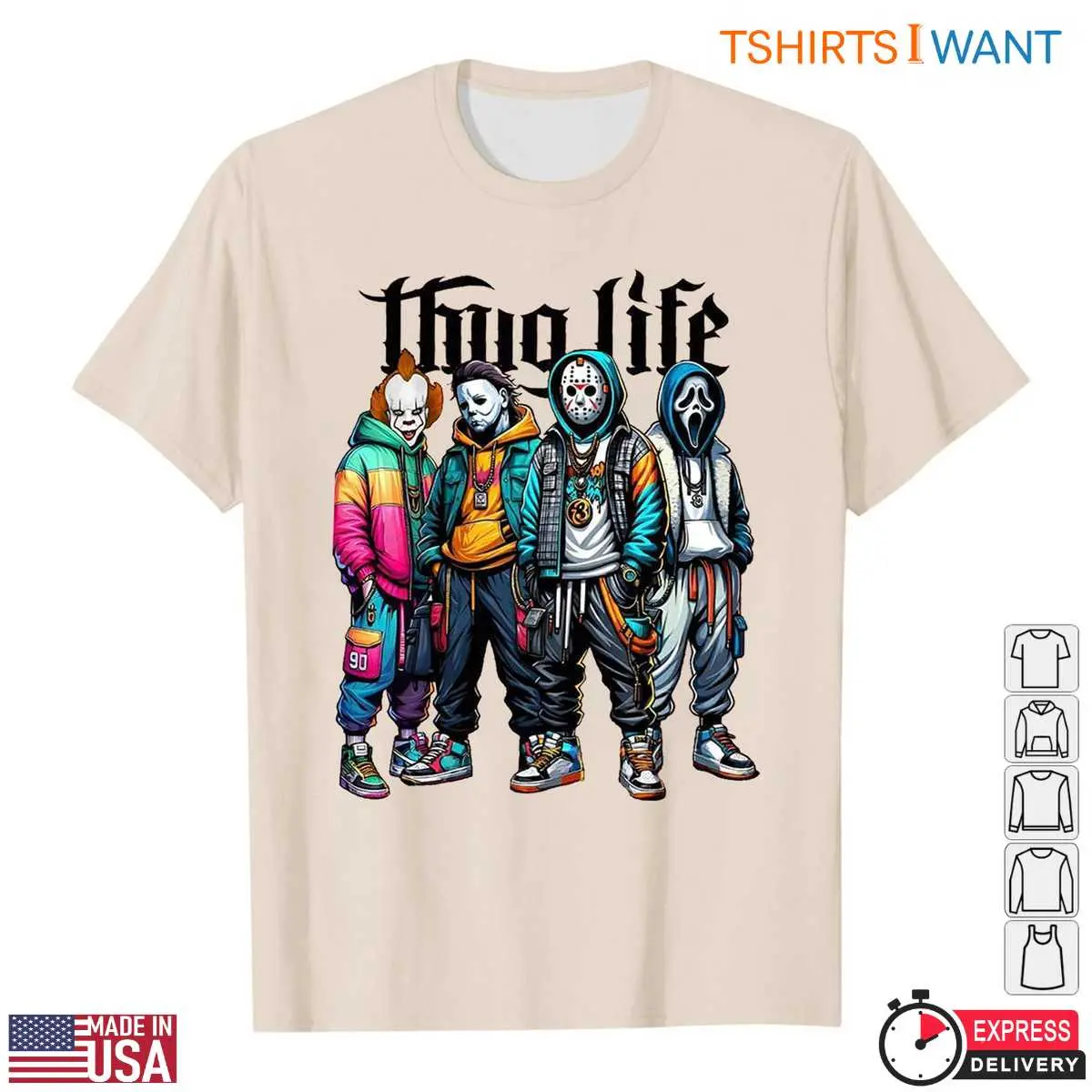 Thug Life Horror Movie Characters T-Shirt – Street Style Halloween Villains Graphic Tee 12 Street Style Halloween Villains T-Shirt