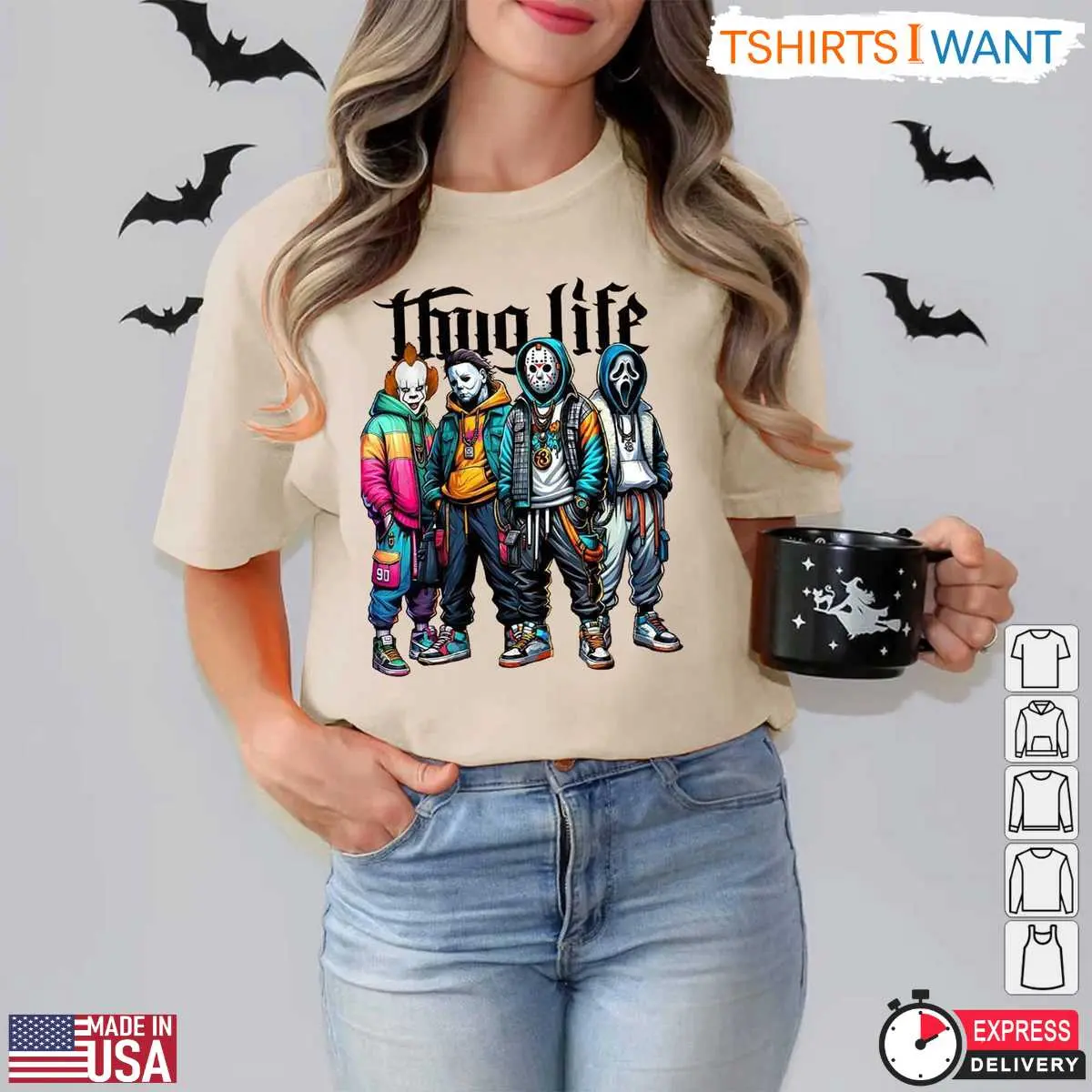 Thug Life Horror Movie Characters T Shirt E28093 Street Style Halloween Villains Graphic Tee 2.jpg
