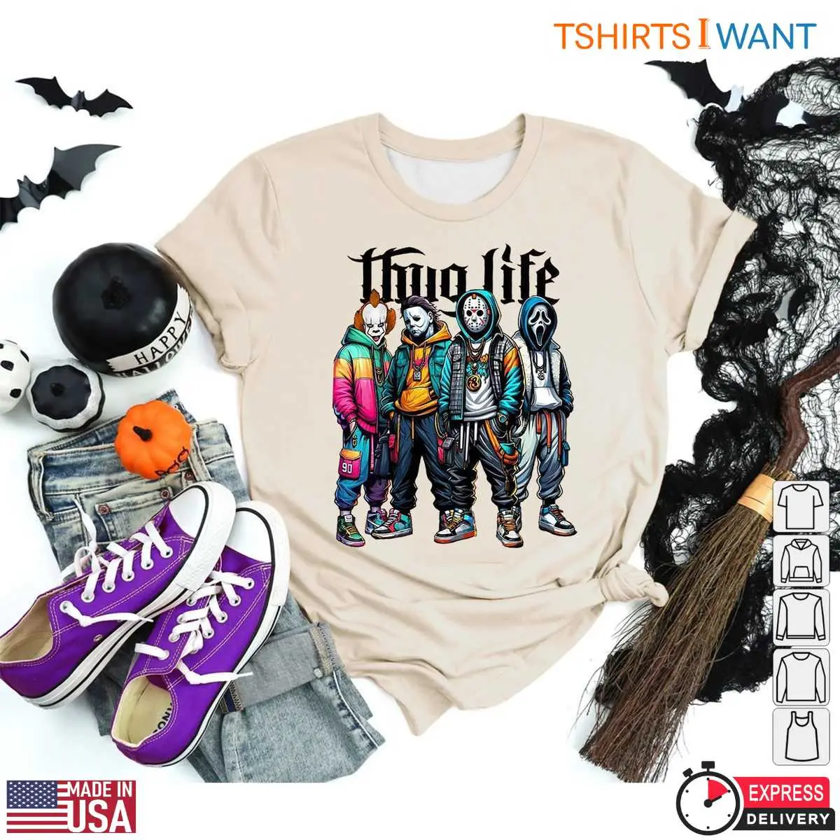 Thug Life Horror Movie Characters T Shirt E28093 Street Style Halloween Villains Graphic Tee 3.jpg