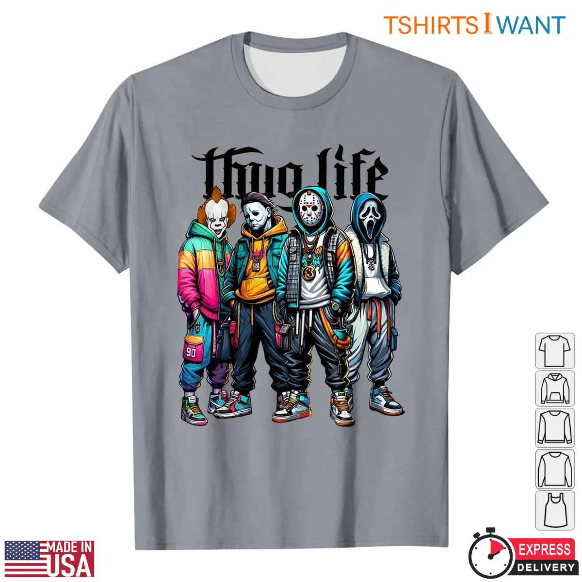 Thug Life Horror Movie Characters T Shirt E28093 Street Style Halloween Villains Graphic Tee 4.jpg