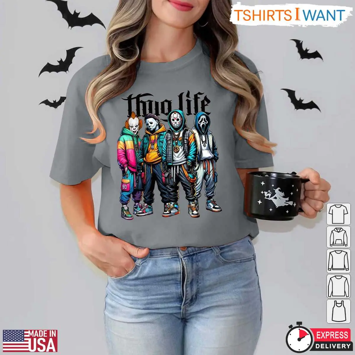 Thug Life Horror Movie Characters T Shirt E28093 Street Style Halloween Villains Graphic Tee 5.jpg