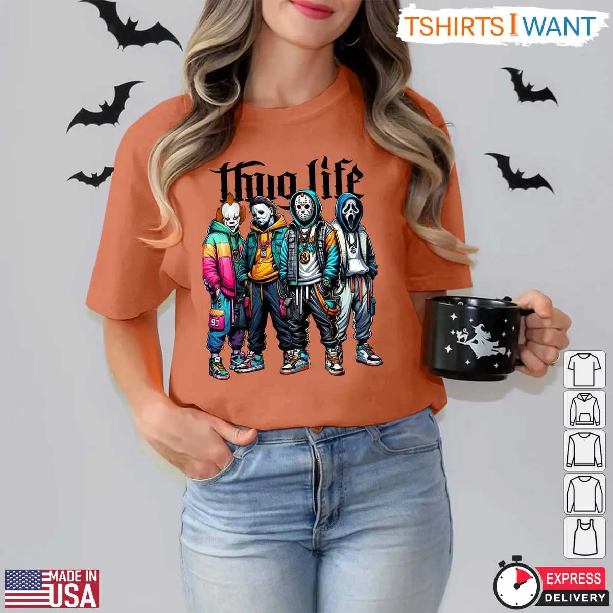 Thug Life Horror Movie Characters T Shirt E28093 Street Style Halloween Villains Graphic Tee 6.jpg