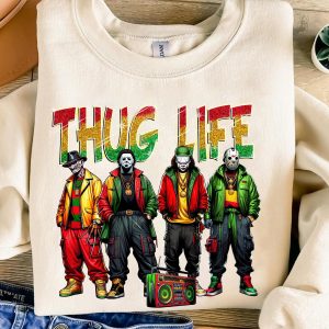Thug Life Horror Shirt – Reggae Style Halloween Slasher Icons Tee 1