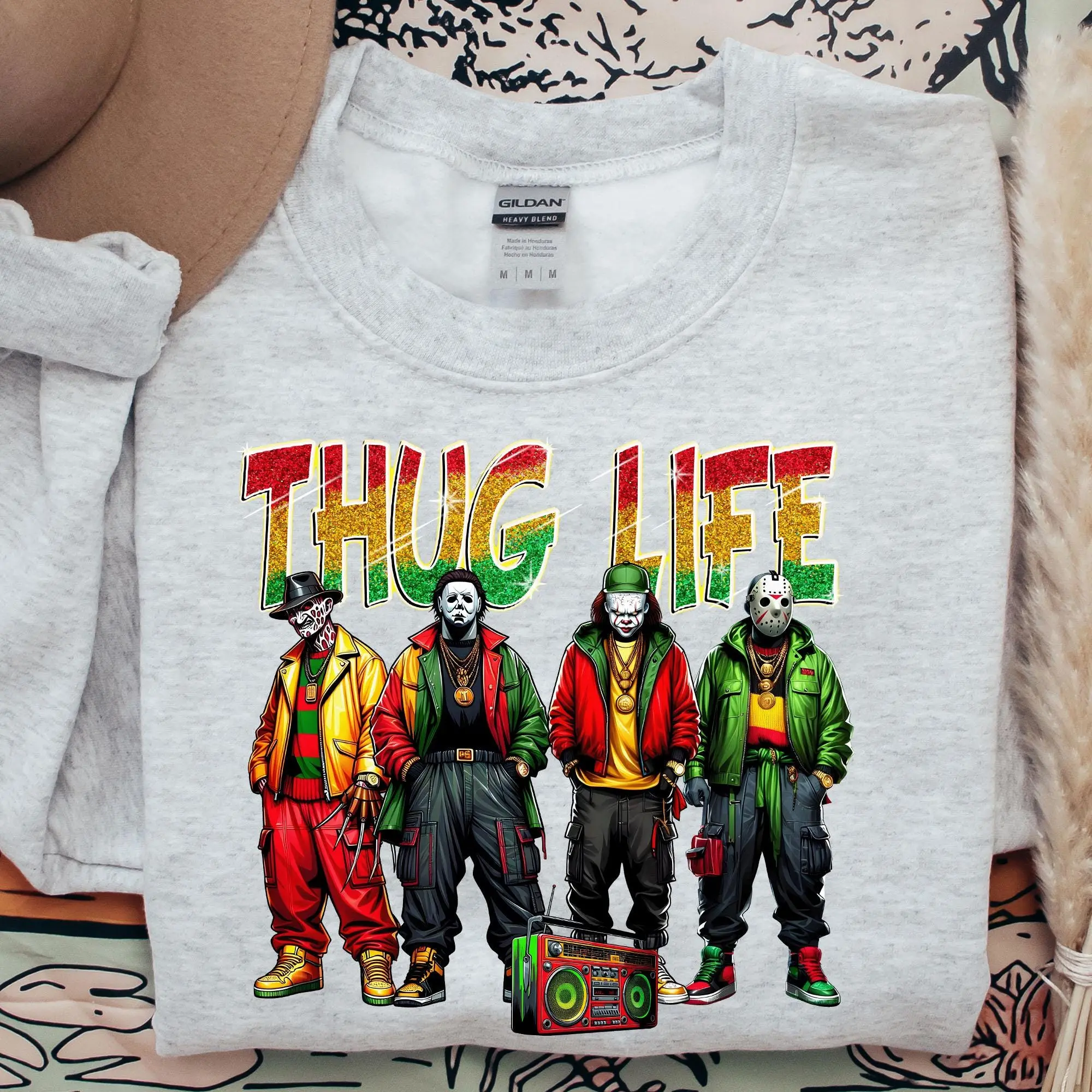 Thug Life Horror Shirt – Reggae Style Halloween Slasher Icons Tee 4