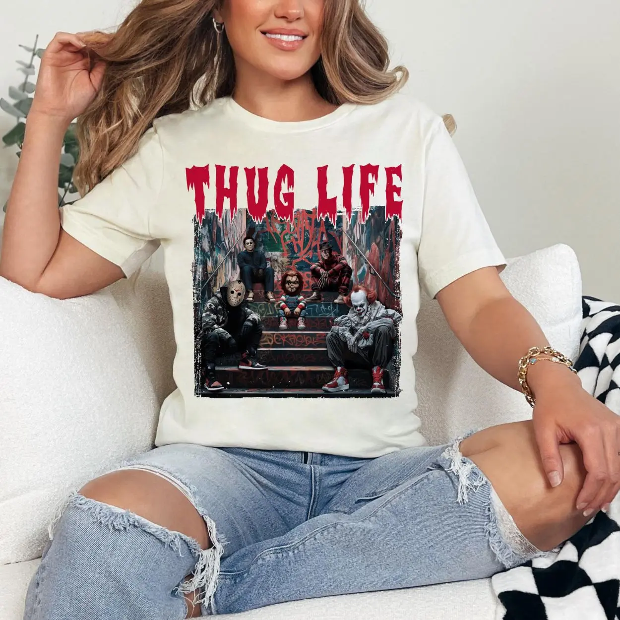 Thug Life Horror Villains Sweatshirt – Graffiti Street Style Halloween Crewneck 8