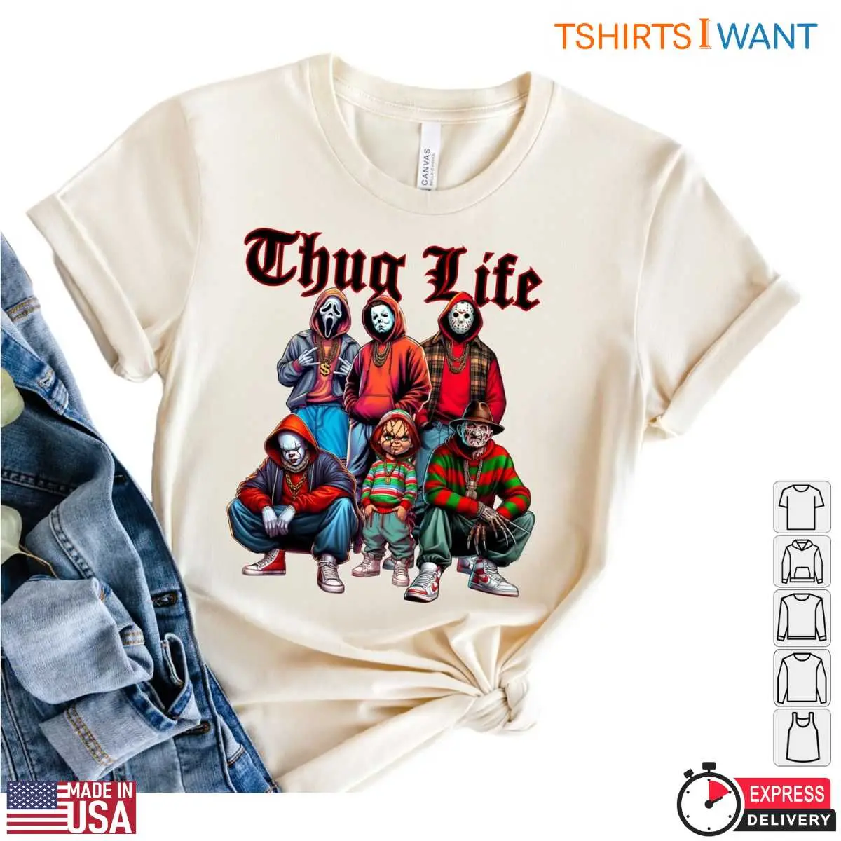 Thug Life Horror Villains T Shirt E28093 Hip Hop Style Halloween Characters Graphic Tee 2.jpg