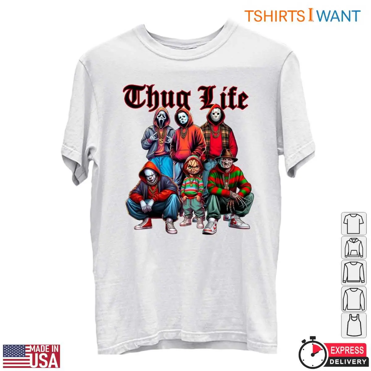 Thug Life Horror Villains T Shirt E28093 Hip Hop Style Halloween Characters Graphic Tee 3.jpg