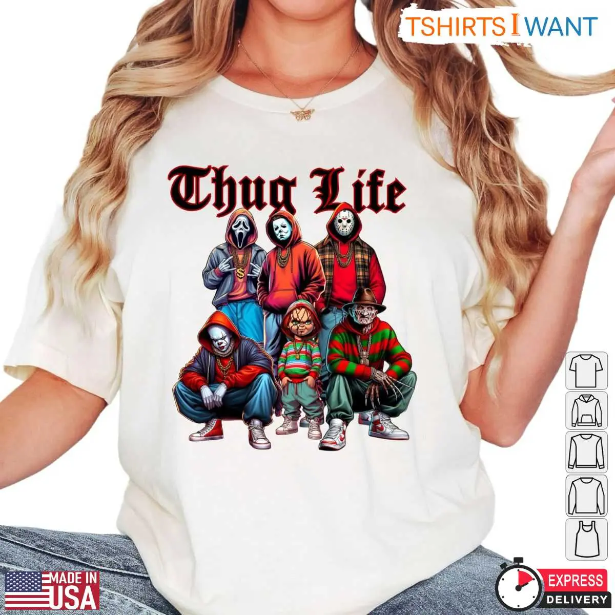 Thug Life Horror Villains T Shirt E28093 Hip Hop Style Halloween Characters Graphic Tee 4.jpg
