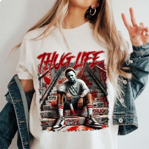 Thug Life Michael Myers Shirt – Street Style Halloween Horror Tee 1