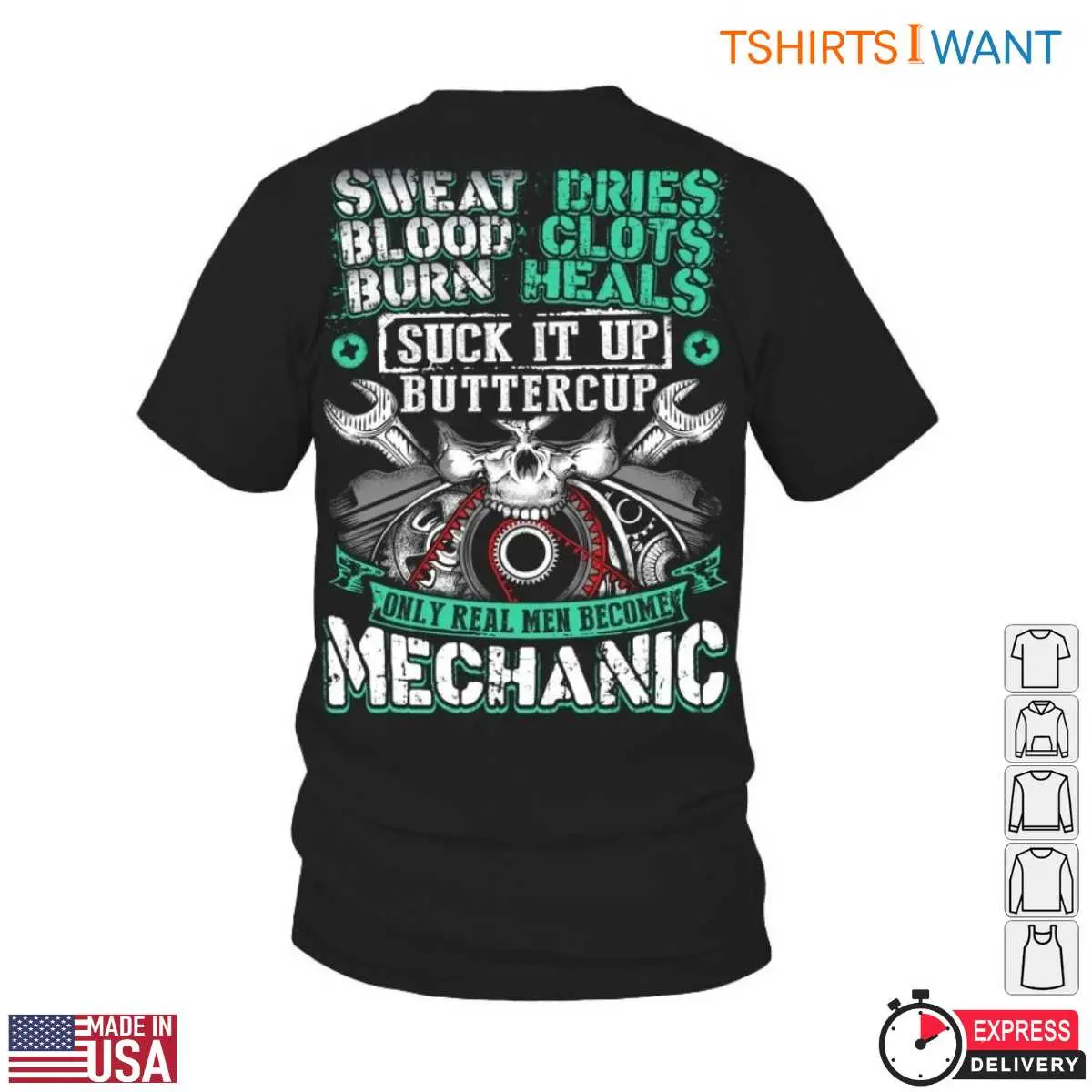 Tough Real Men Mechanical Skull Gift Shirt 12 Front view of Tough Real Men Mechanical Skull T-Shirt