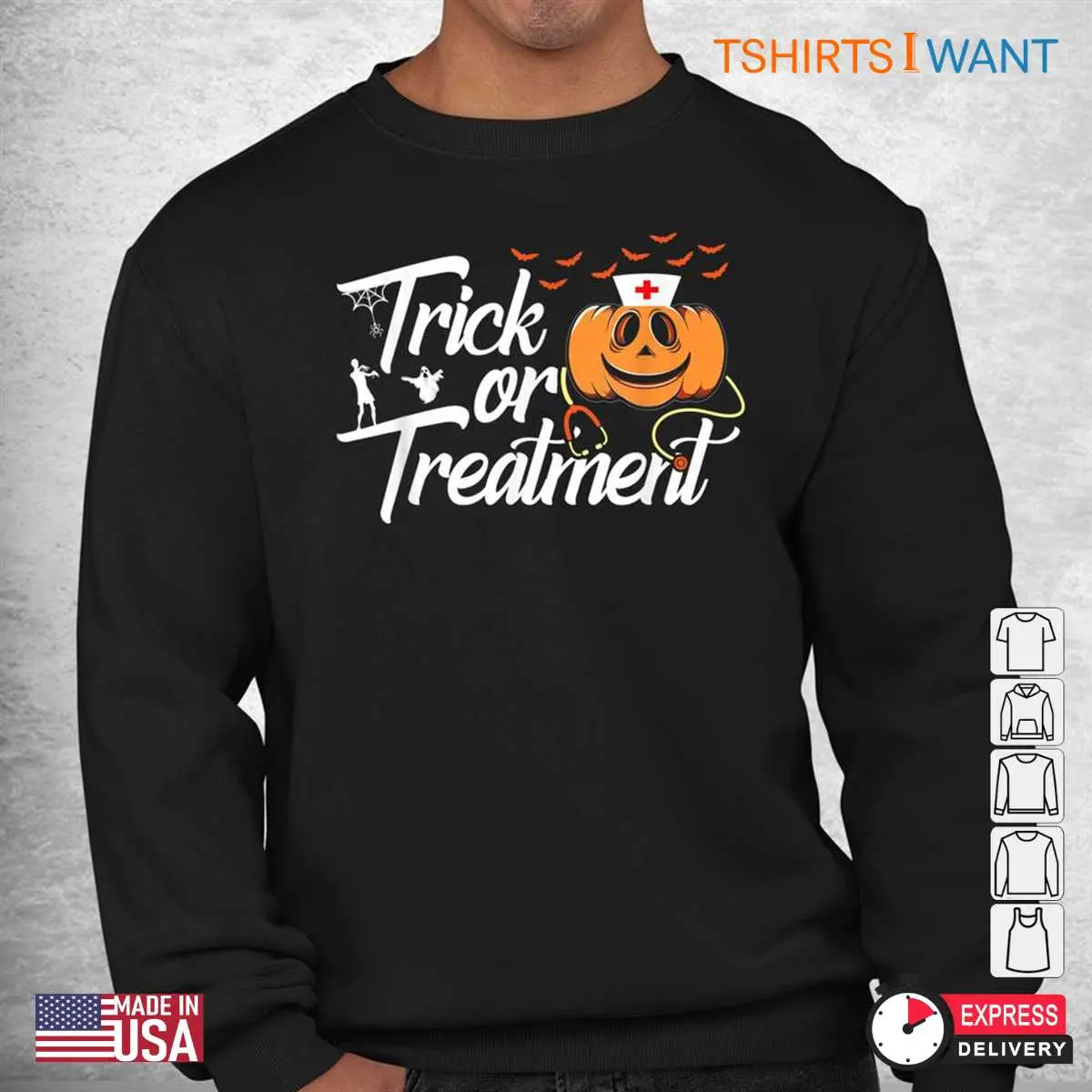 Trick Or Treatment Shirt: Funny Medical Personnel Nurse Halloween Costume Tee 9 Trick Or Treatment Halloween Tee Mockup