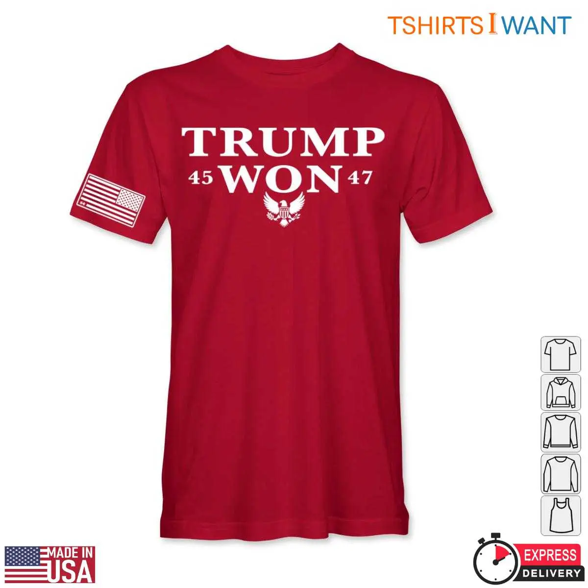 Trump 45 Won 47 T-Shirt – Patriotic Victory Symbol with American Flag 5 Trump 45 Won 47 T-Shirt Detail