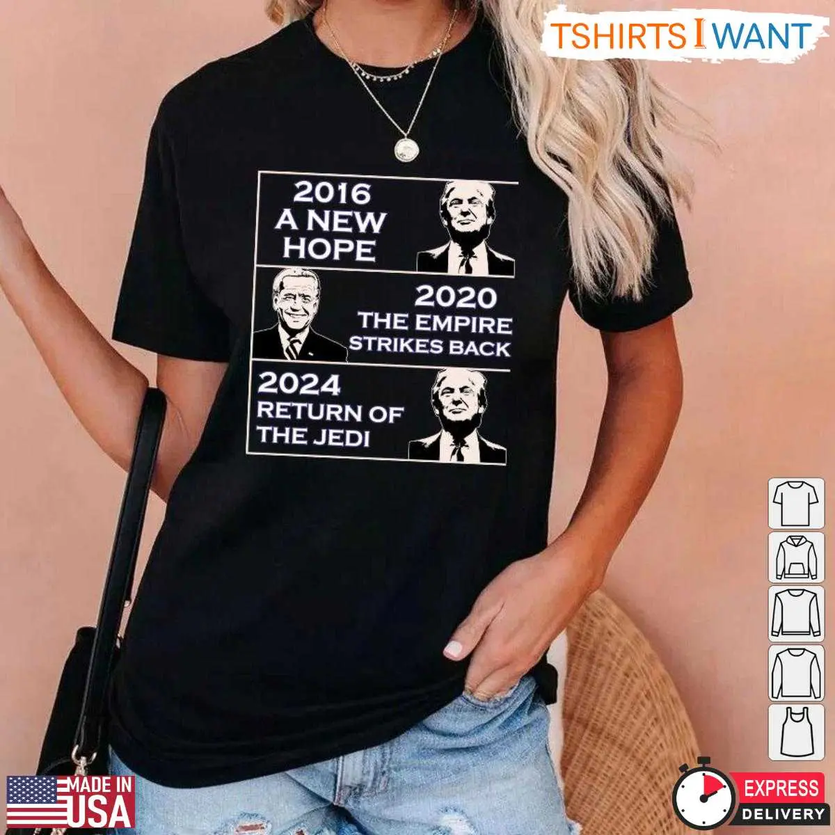 Trump Biden Election Parody T-Shirt – 2016 A New Hope, 2020 The Empire Strikes Back, 2024 Return of the Jedi 13 Trump Biden Election Parody T-Shirt Detail
