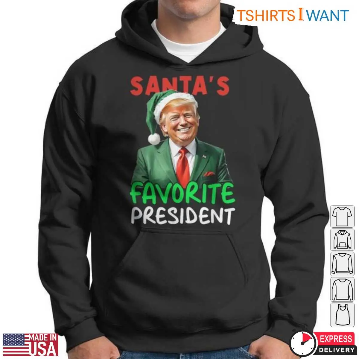Trump Christmas Santa's Favorite President Holiday Graphic Tee 13 Trump Christmas T-Shirt Style View