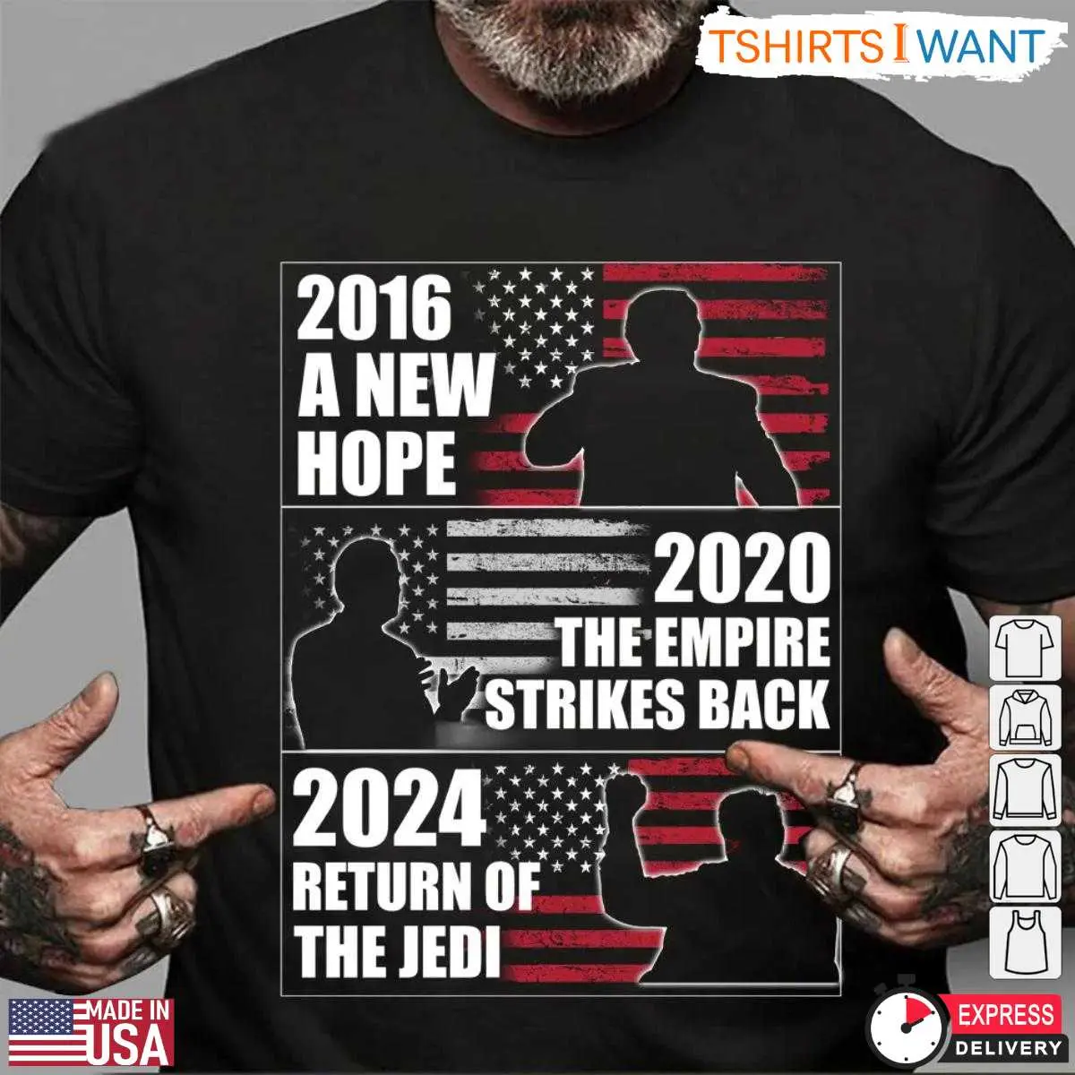 Trump Star Wars T-Shirt – 2016 A New Hope, 2020 The Empire Strikes Back, 2024 Return of the Jedi Parody 5 Trump Star Wars T-Shirt Detail