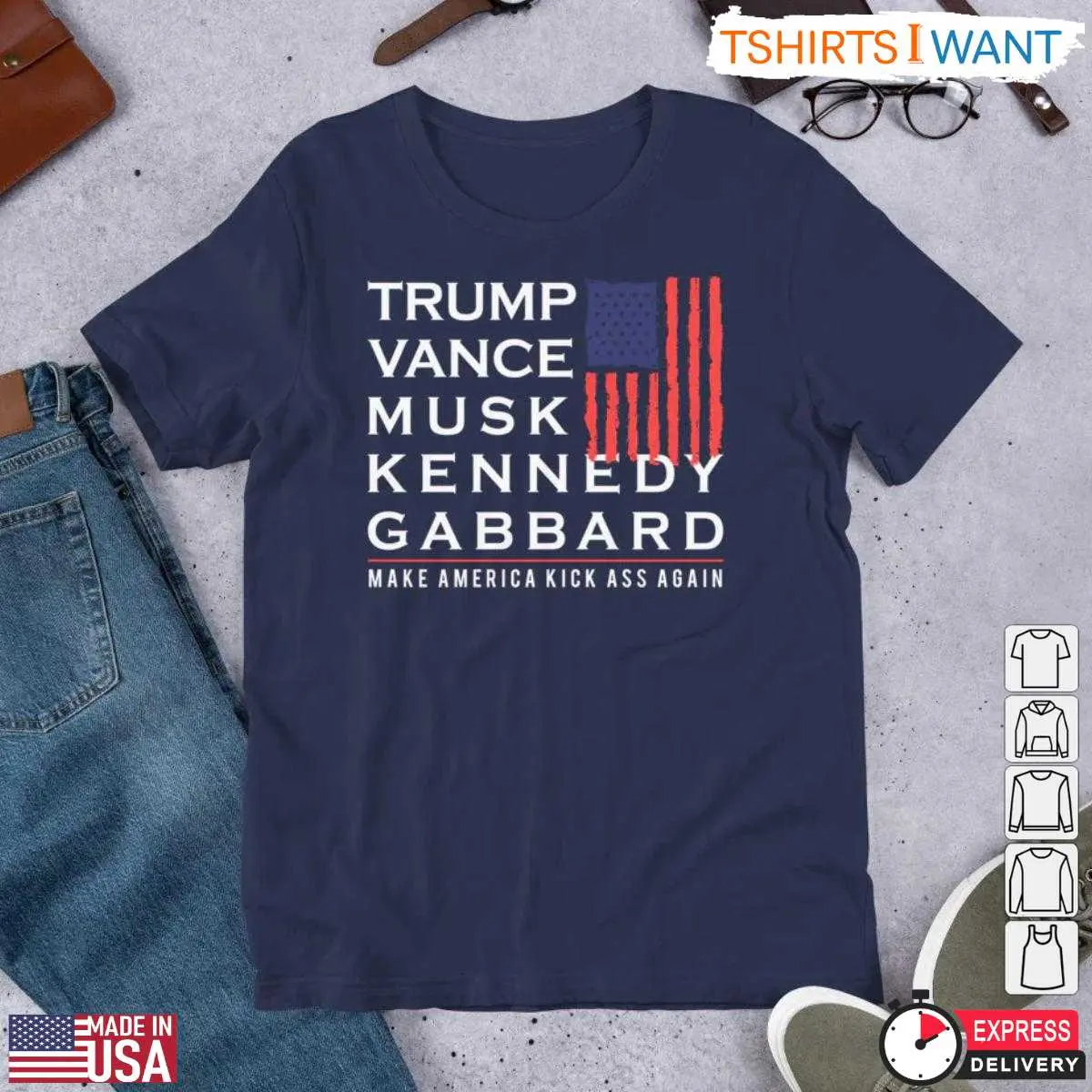 Trump Vance Musk Kennedy Gabbard T-Shirt – Make America Kick Ass Again Parody Tee 11 Trump Vance Musk Kennedy Gabbard T-Shirt Detail
