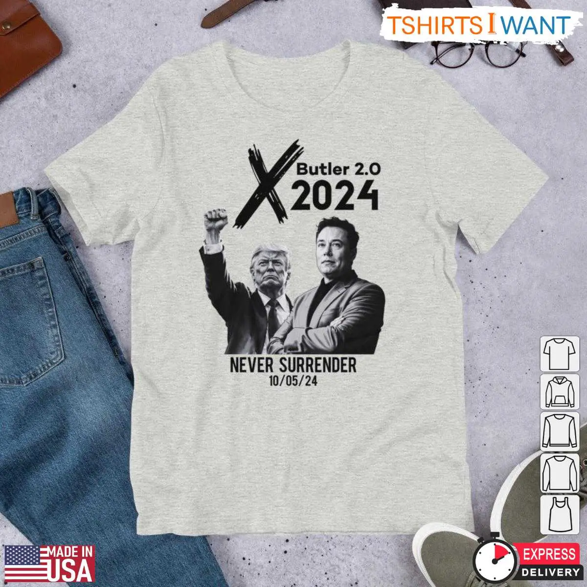 Trump and Elon 2024 T Shirt Never Surrender Butler 2.0 2 1.jpg