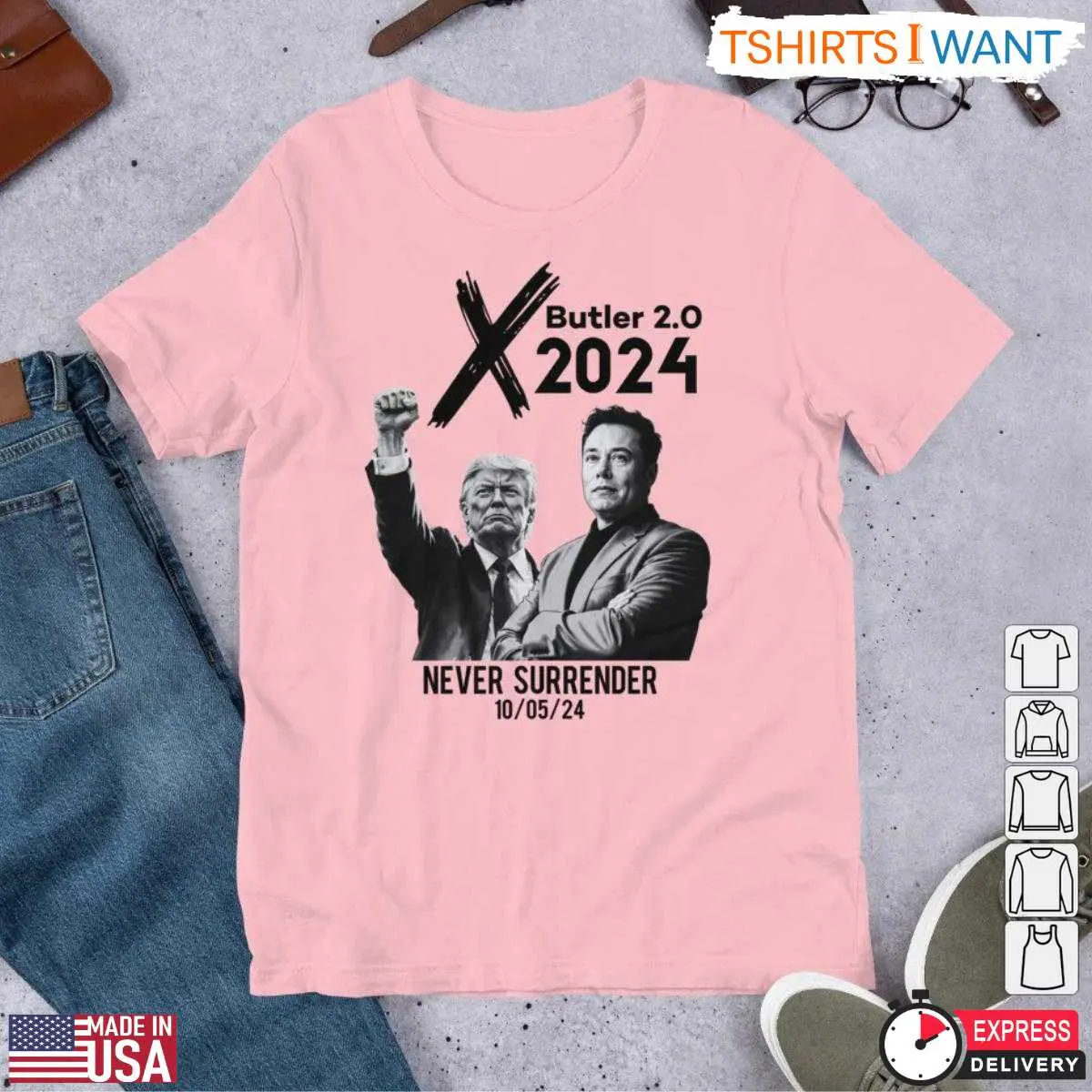 Trump and Elon 2024 T-Shirt - Butler 2.0 Never Surrender Tee 11 Trump and Elon 2024 T-Shirt Detail