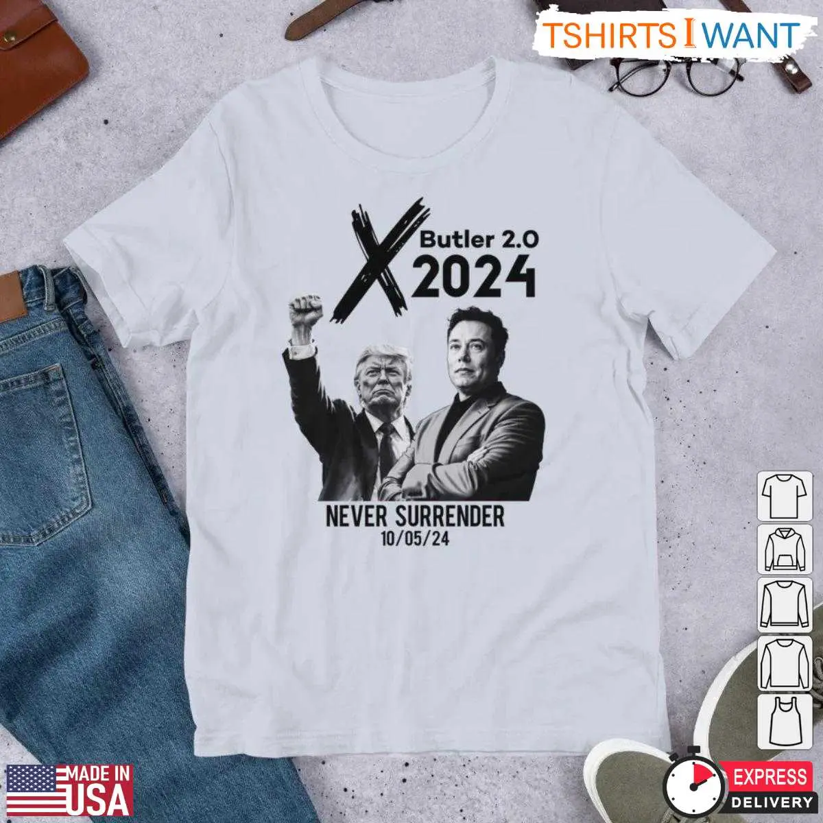 Trump and Elon 2024 T Shirt Never Surrender Butler 2.0 4 1.jpg