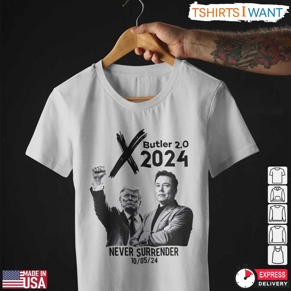 Trump and Elon 2024 T Shirt Never Surrender Butler 2.0 5 1.jpg