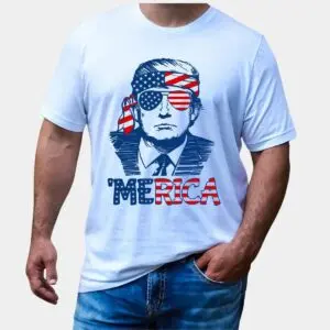 Trump with Sunglasses and Bandana American Flag 4th of July T Shirts 1
