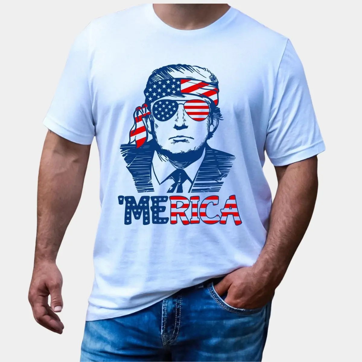 Trump with Sunglasses and Bandana American Flag 4th of July T Shirts 1 Trump with Sunglasses and Bandana American Flag 4th of July T Shirts 1