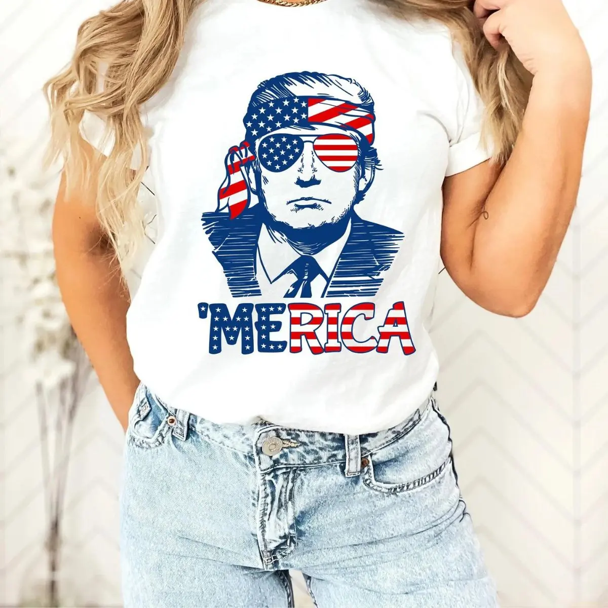 Trump Sunglasses Bandana American Flag 4th of July T-Shirts 2 Trump with Sunglasses and Bandana American Flag 4th of July T Shirts 2