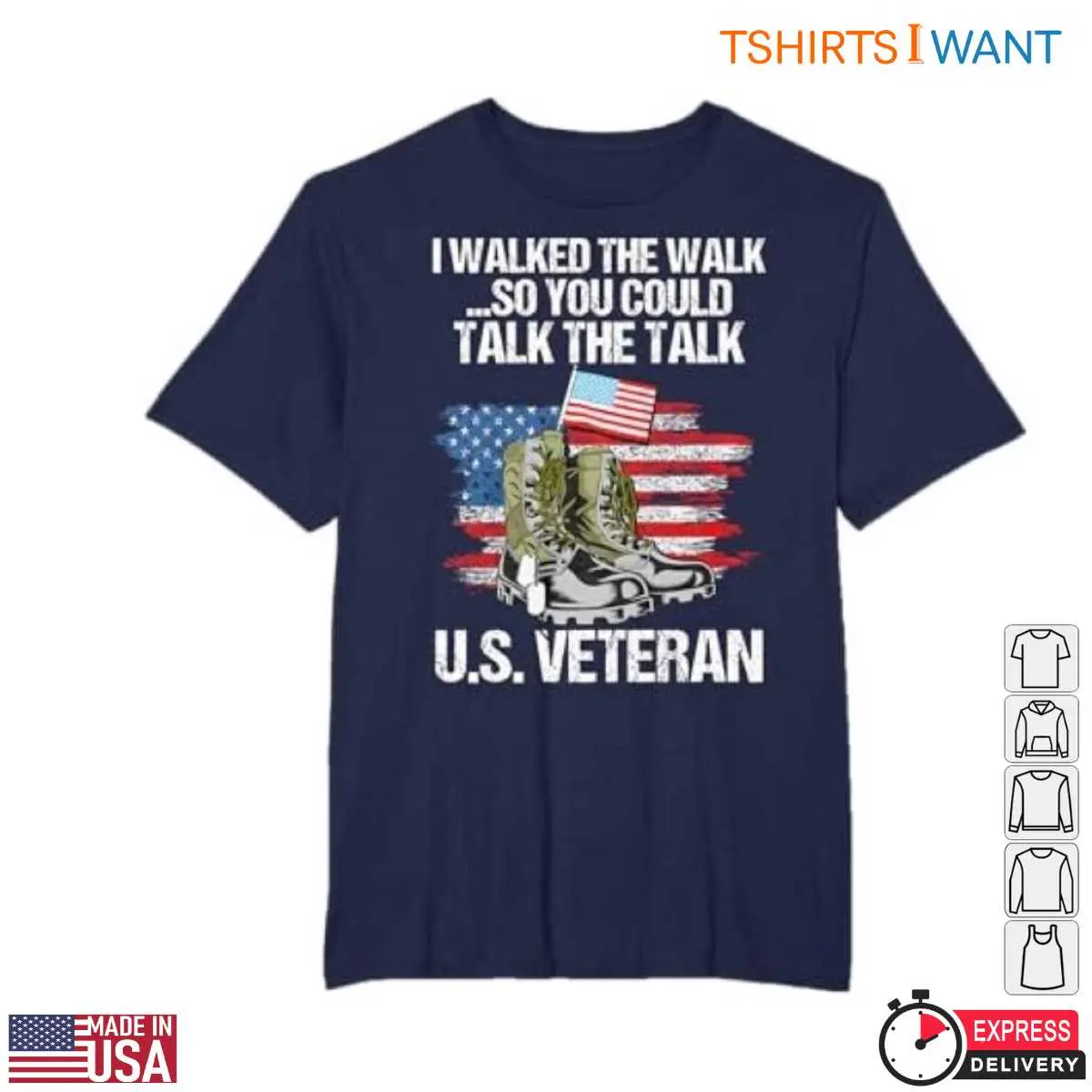 U.S. Veteran Patriotic T-Shirt - 'I Walked the Walk' Military Boots and American Flag 11 U.S. Veteran T-Shirt Detail View